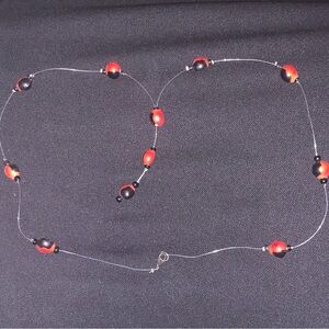 Delicate Red and Black Bead Necklace - Women Jewelry